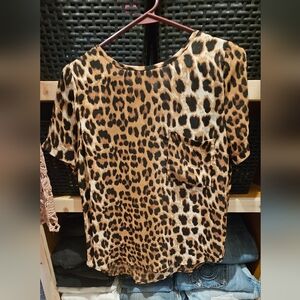 Animal Print Short Sleeve Blouse